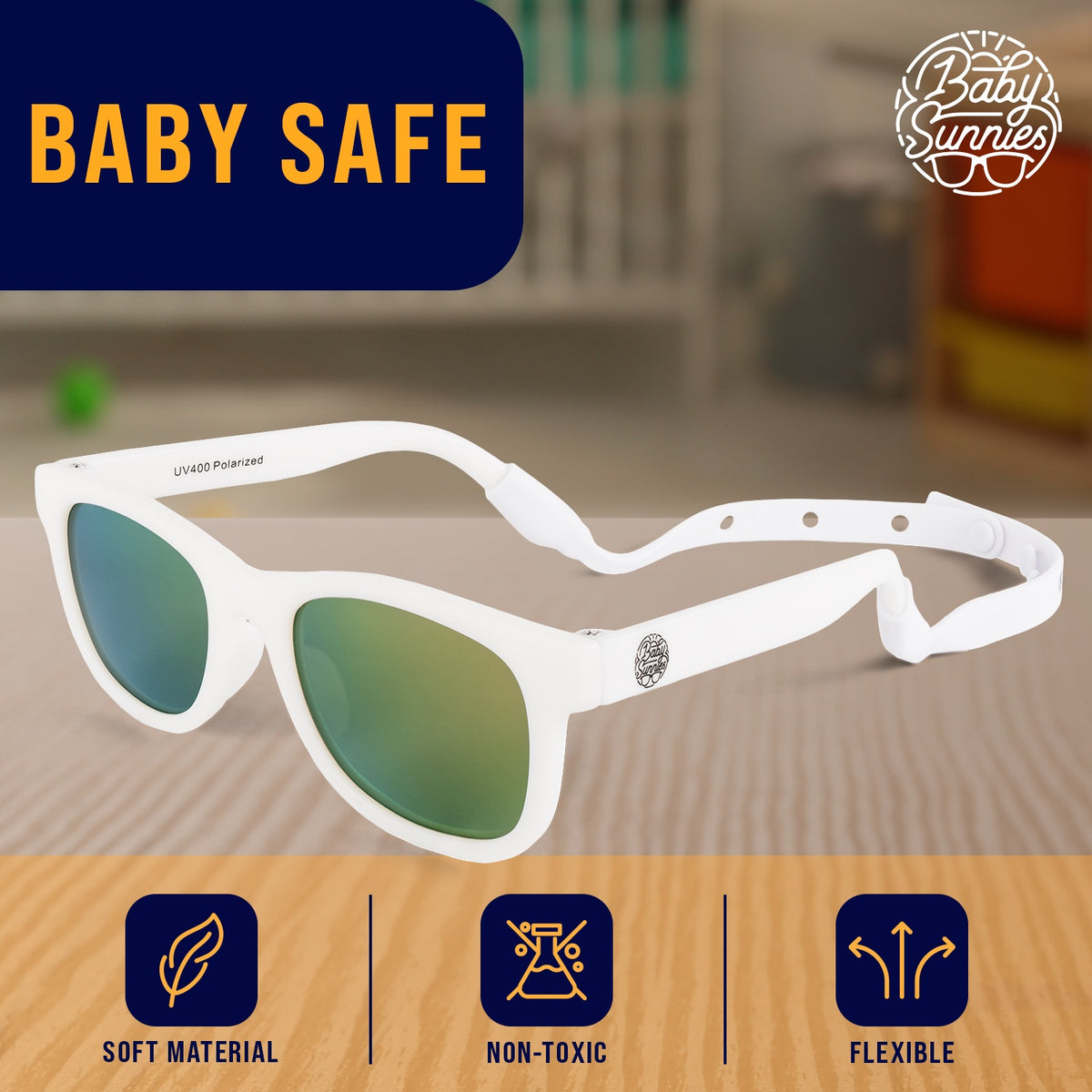 Babies White Sunglasses Polarised UV400 with Adjustable Strap (0-24  Months)
