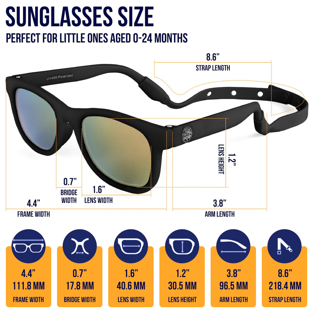 Black adjustable strap for baby sunglasses – ensures a secure and comfortable fit for active little ones