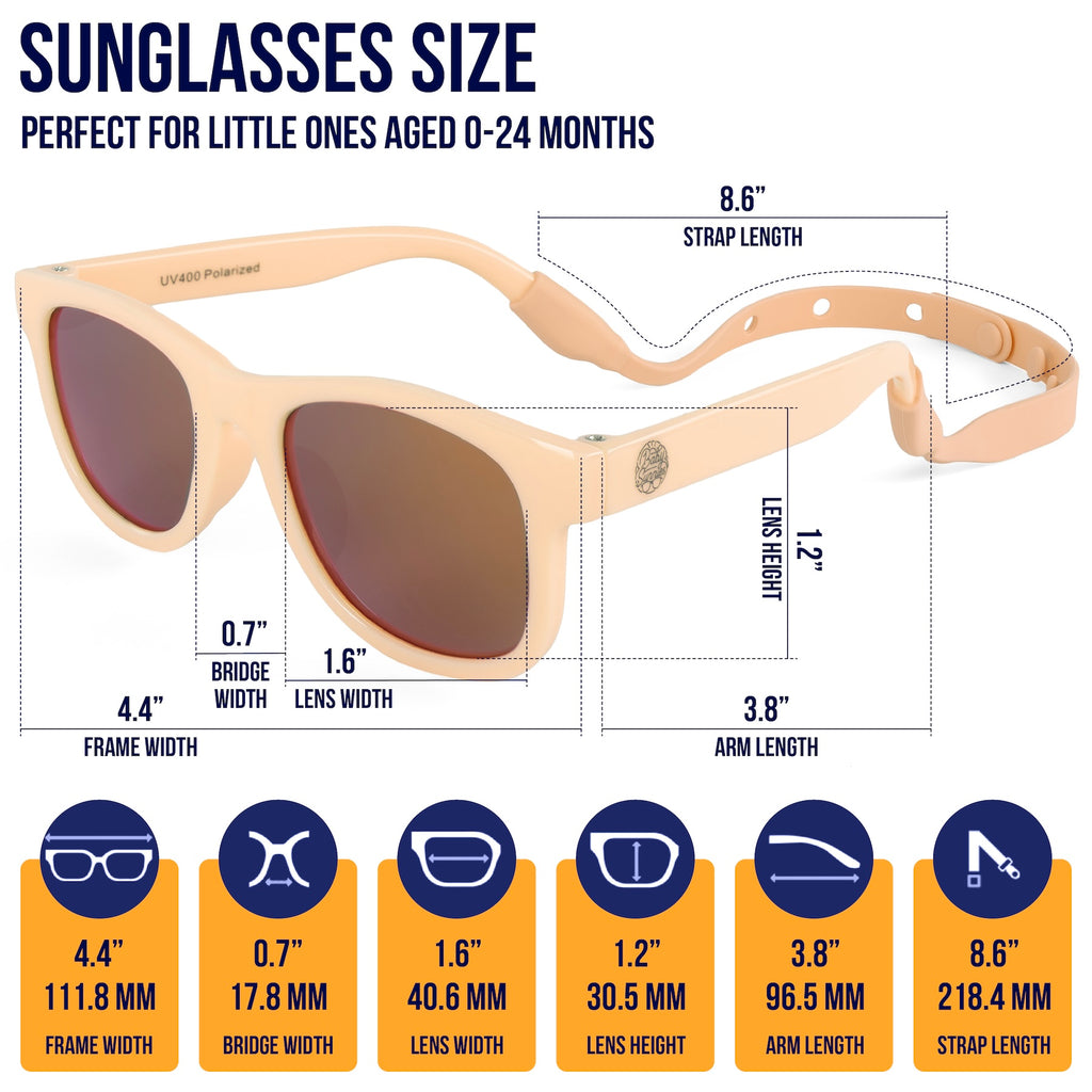 Close-up of a peach-colored strap for baby sunglasses – soft, adjustable, and designed for a snug, comfy fit