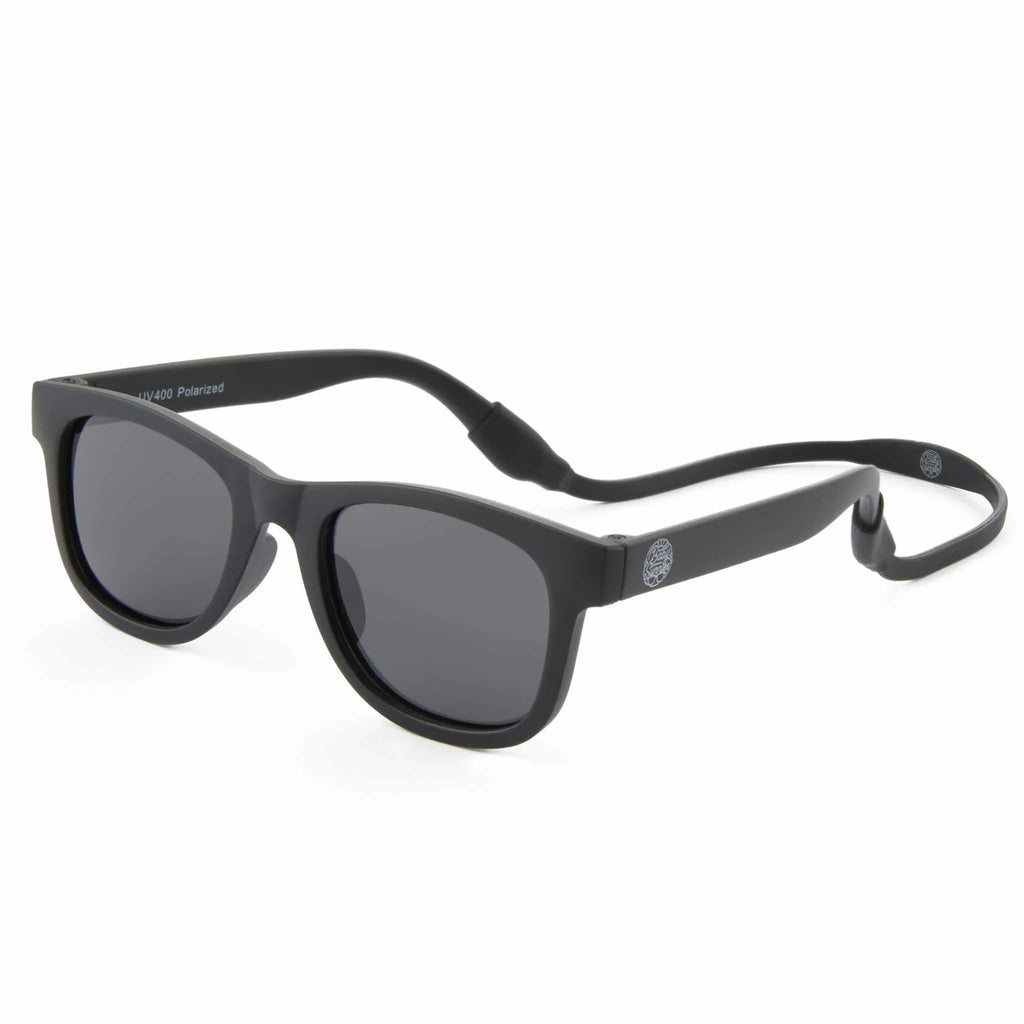 Black polarized sunglasses for infants and kids with UV400 protection and flexible baby-proof frames