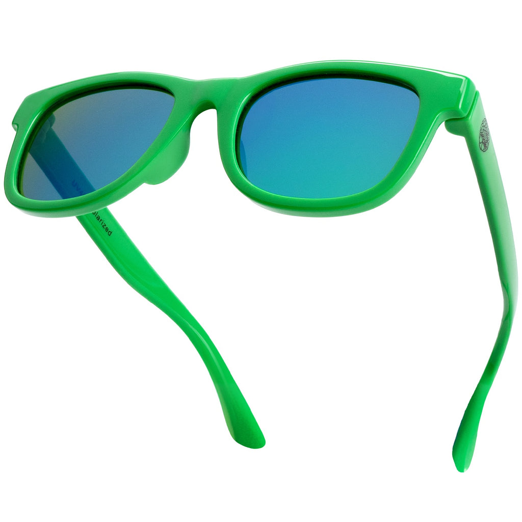 Green polarized toddler sunglasses with UV400 protection and flexible baby-proof frames