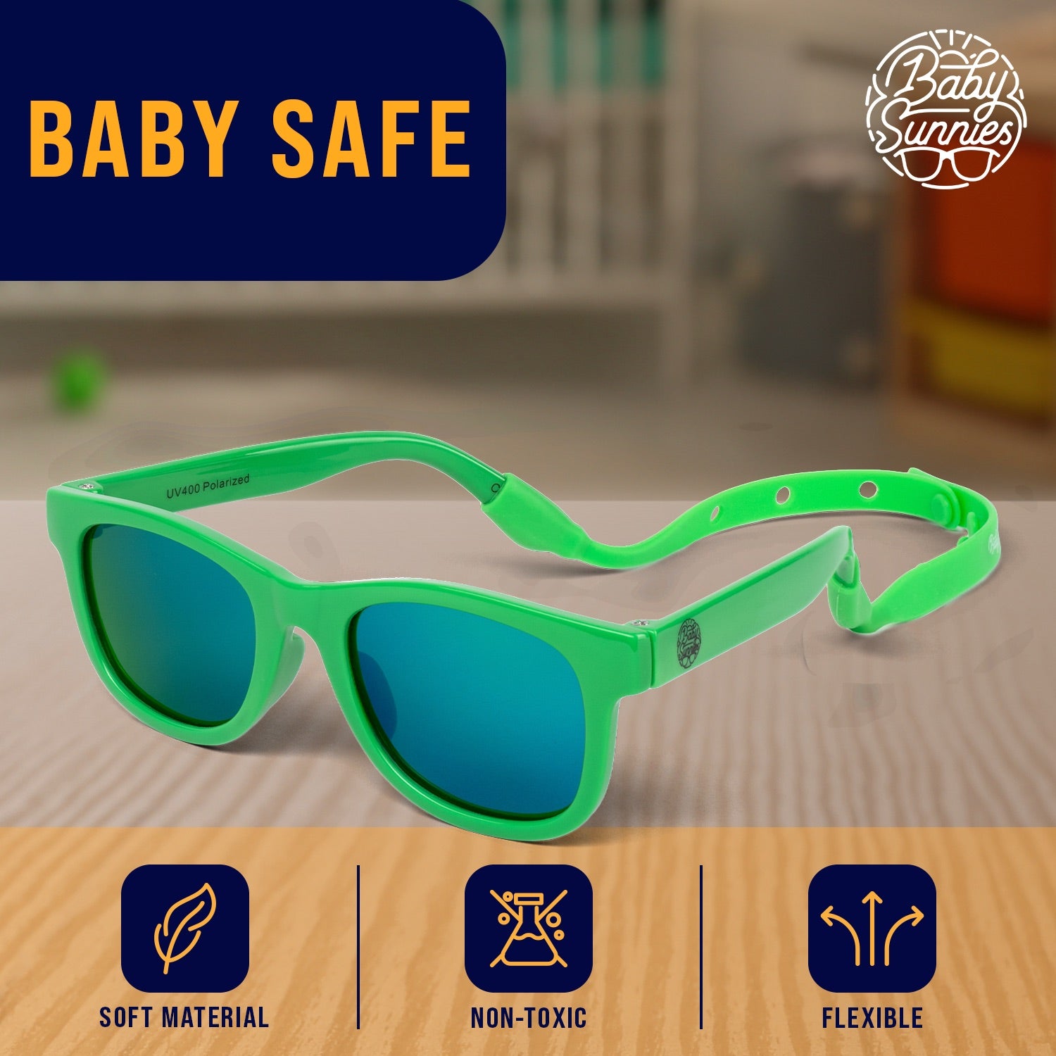 Babies Green Sunglasses Polarised UV400 with Adjustable Strap (0