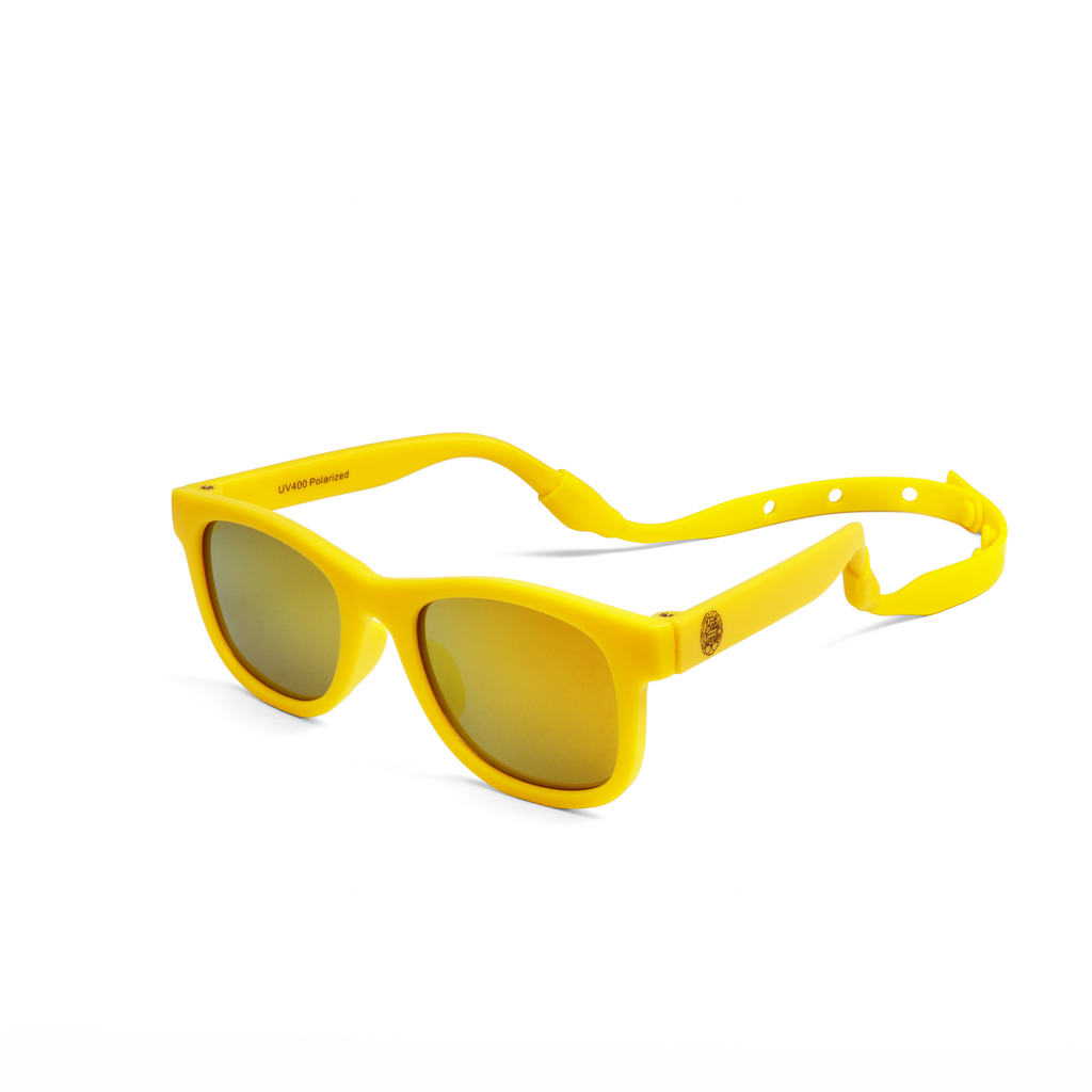 Yellow baby sunglasses with UV400 polarized lenses, flexible BPA-free frame, stylish