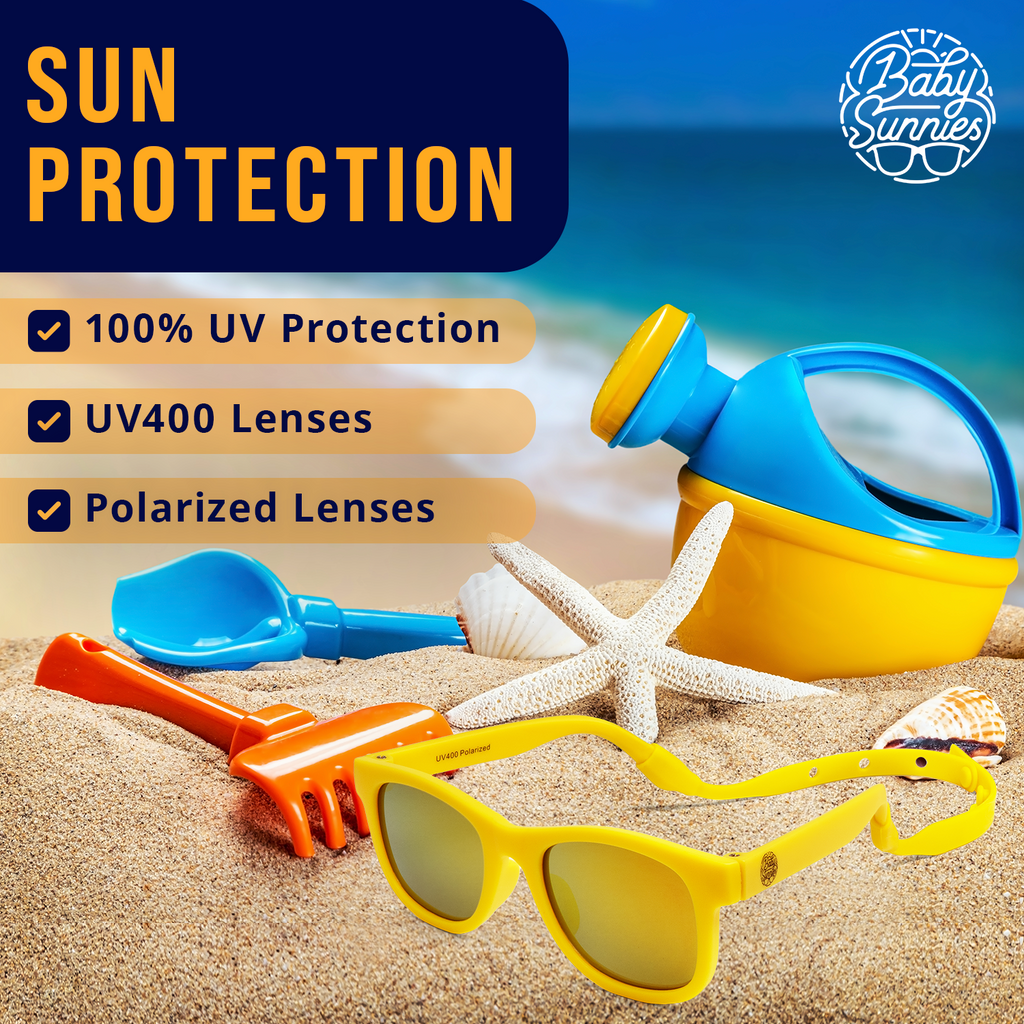 Yellow baby sunglasses with UV400 polarized lenses, perfect for sun protection
